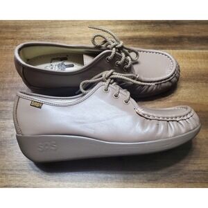 SAS Shoes Womens Bounce 8M Mocha Tan Leather Lace Up Wedge Moccasin Comfort EUC